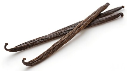 Dried Vanilla Bean Sticks on White Background