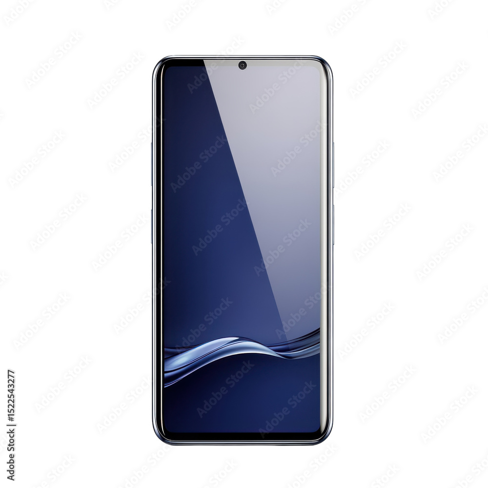 Poster sleek smartphone display minimalist mobile phone screen design with blue on transparent background
