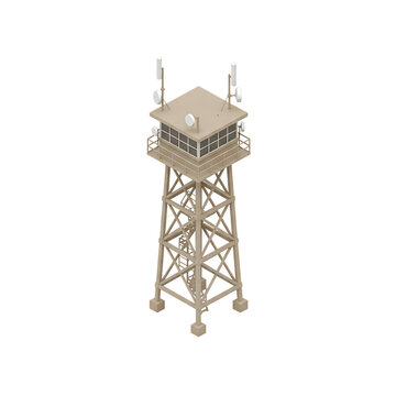 Isometric wooden observation watch tower