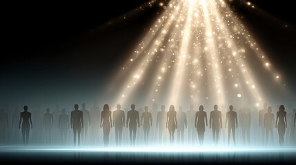 Obraz premium Silhouettes Crowd Spotlight Dramatic Cinematic Lighting Background