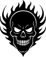 flaming skull head silhouette vector illustration, isolated on white