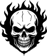 flaming skull head silhouette vector illustration, isolated on white