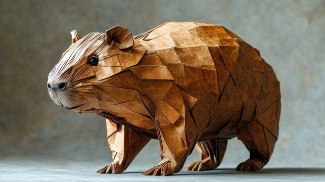 Abstract paper origami groundhog capturing the essence of wildlife art minimal concept craft brown neutral tones