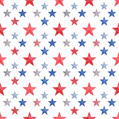 Star-Spangled Seamless Pattern: A vibrant and dynamic pattern featuring a multitude of five-pointed stars in red, white, and blue, perfect for patriotic designs and celebrations. 