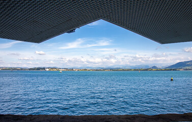 Santander Bay and part of the roof of the Botín Center, Santander, Spain