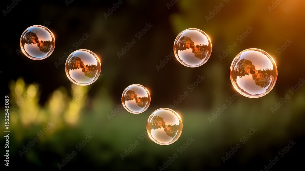 Poster iridescent soap bubbles floating abstract background nature reflection