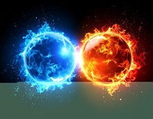 Obraz premium Two fiery spheres, clashing opposites