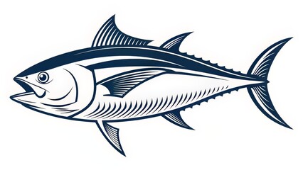Fototapeta premium A modernist tuna fish icon with clean line geometry and stylized motion, ideal for ocean-themed branding.