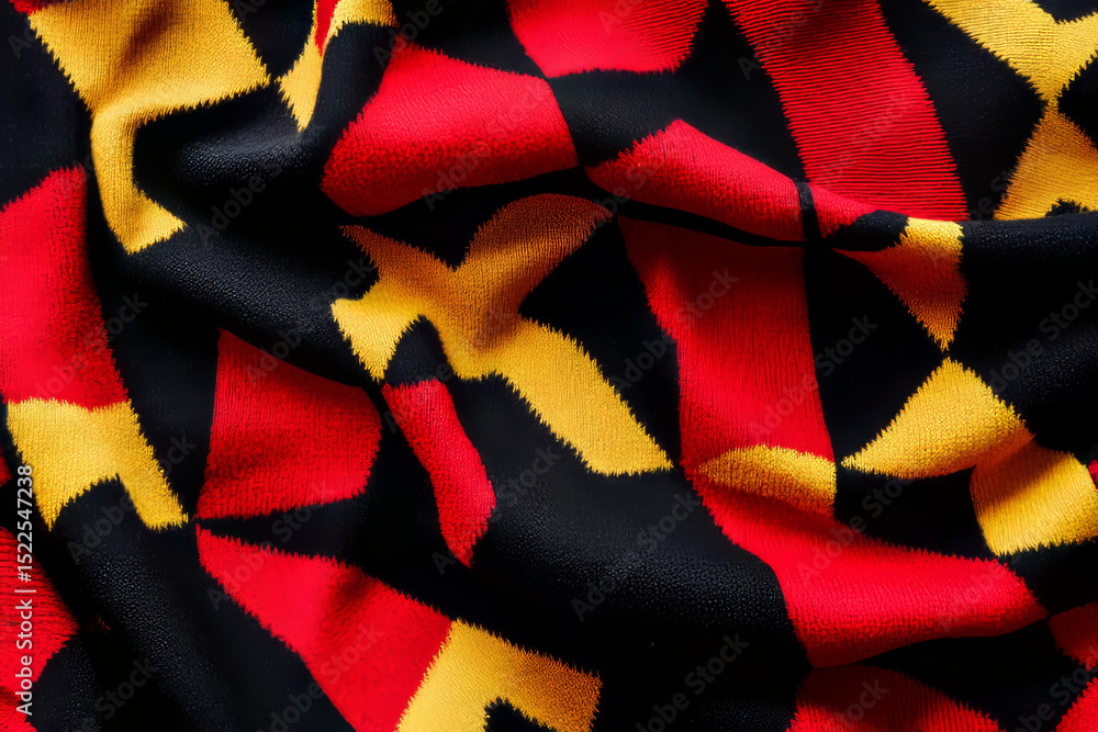 Poster abstract and colorful fabric texture features an eye-catching pattern of red and yellow segments aga