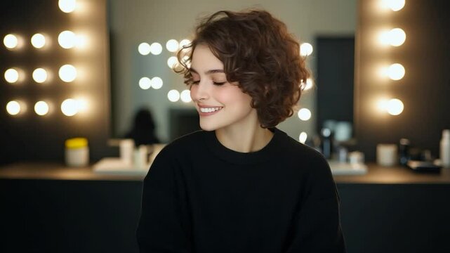 Smiling Woman in Vanity Room