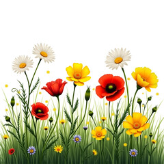 Obraz premium Orange and purple hues in the sky reflecting off a still lake surrounded by trees and grass, realistic detail on white background.