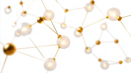 Beautiful golden network of interconnected luminous orbs representing abstract scientific concepts at night