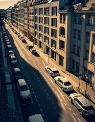Berlin, Germany - 05 09 2024: An early morning view of a bicycle boulevard, known in German as a Fahrradstrasse, used for bicycle travel. Bicycles have priority and vehicles are limited to 30kms.