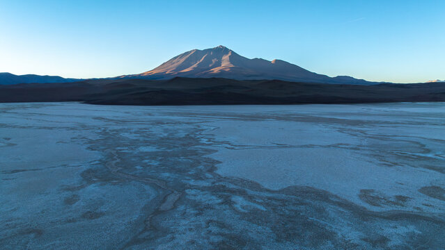 Saline landscape in La Puna aerial view at sunrise