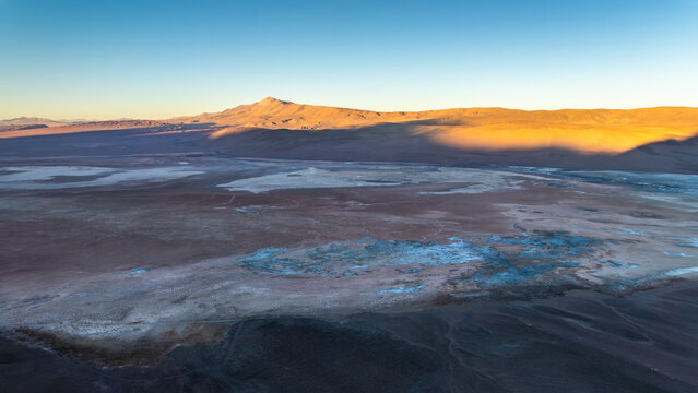 Aerial view of saline landscapes in La Puna, Argentina