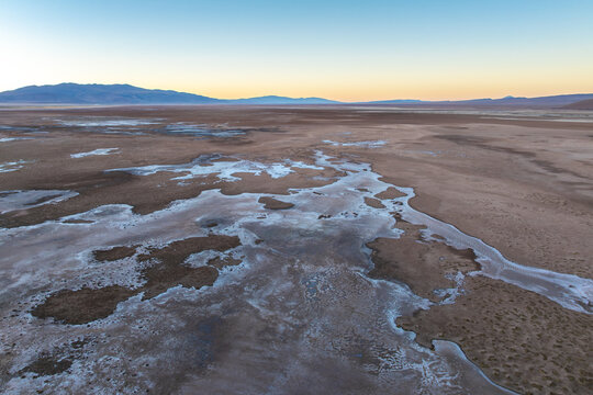 Aerial view of saline landscapes in La Puna Argentina