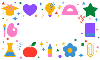 School elements set. Vector flat illustration. Back to school. Set of different school supplies. First day of school