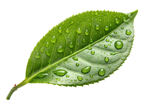  Green leaf with water droplets isolated on transparent background. Ideal for nature blogs, eco-friendly products and fresh concepts.
