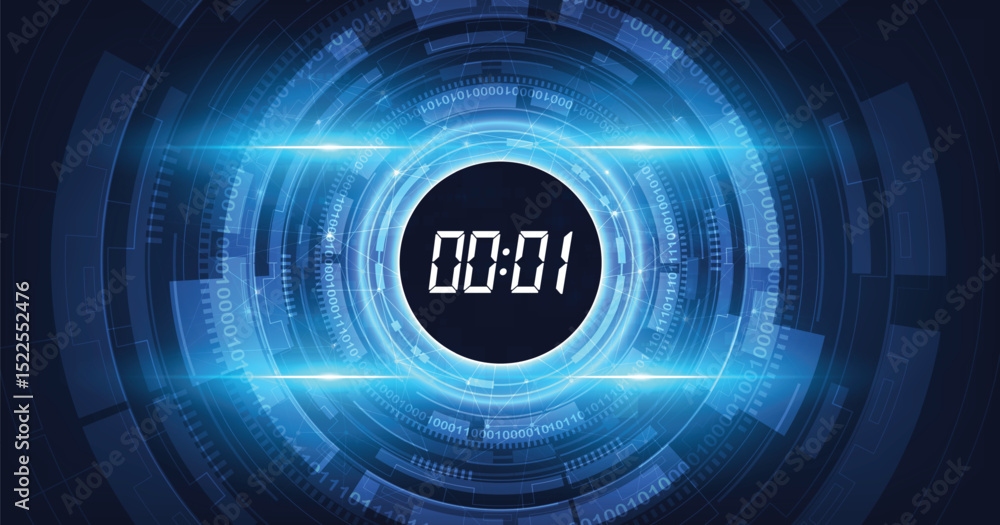 Poster Futuristic Technology Background with Digital number timer and countdown on a dark blue background.