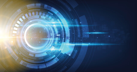 Digital electric circuit circle background.Image electric circuit on dark blue background.High tech circuit board connection system concept.	