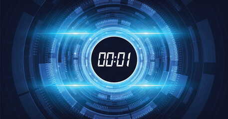 Futuristic Technology Background with Digital number timer and countdown on a dark blue background.