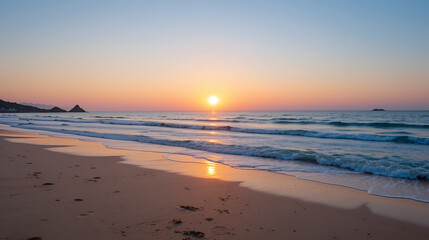 Fototapeta premium Beautiful shot of the beach under a clear sky at sunset