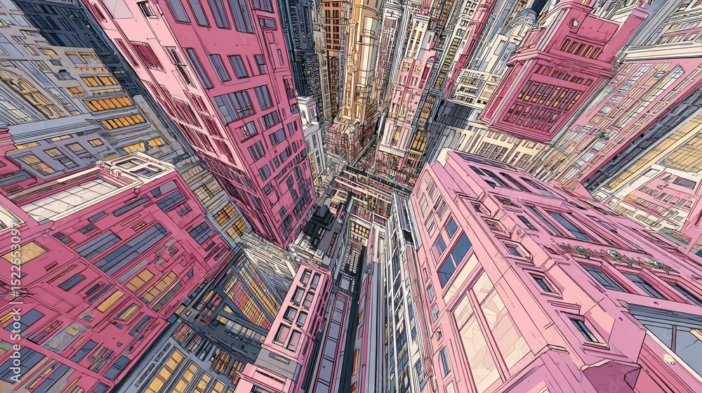 Poster warped architecture an urban landscape depicted as a playground for gravity with edifices contorting