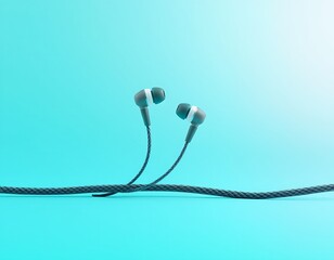 Earphones on Blue Background