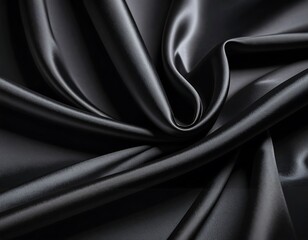 Draped black satin fabric