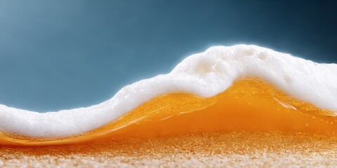 Golden Brew Serenity: An alluring close-up of a wave of golden ale, crowned with a frothy white head. This image captures the essence of refreshment and invites you to savor the moment.