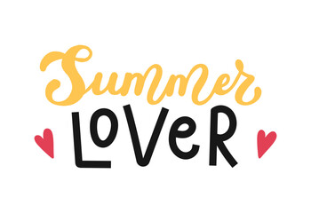 Hand drawn Calligraphy Lettering Summer Lover. Handwritten words isolated on white background. Typographic inscription for summertime banner, web, print, card, holiday poster, t shirt