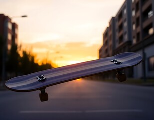 Skateboard in the City at Sunset