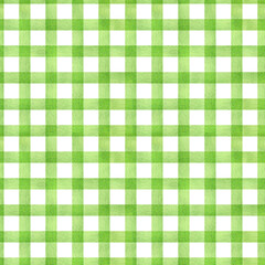Seamless green checkered pattern background. Classic endless check backdrop. Hand drawn watercolor repeating illustration for textile, wrapping, wallpaper, fabric, paper, cover, decor, fashion design