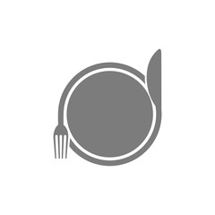 Plate with fork and knife restaurant menu icon isolated on white background