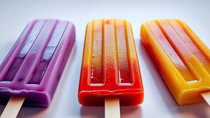 Colorful Fruit Popsicles on White Background – Summer Treats