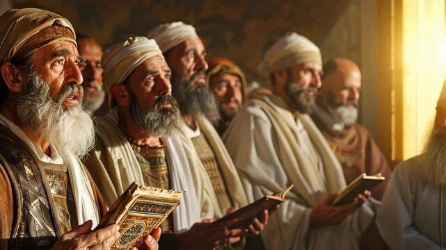 Jewish priests performing sacred rituals in Jerusalems ancient synagogue