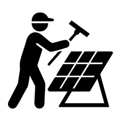 Solar Panel Cleaning Worker Silhouette Icon