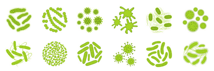 Different types of bacteria, germ and virus.