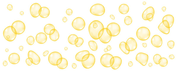 Realistic golden collagen, serum or keratin balls.