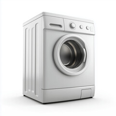 3D icon design of a washing machine showcasing modern features in a sleek white color against a white background