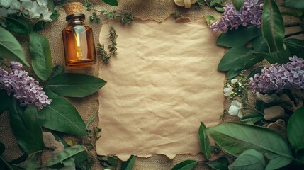 lilac oil extract in a small bottle, Generative AI,