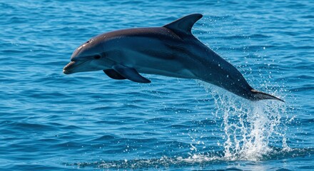 Dolphin Leaping From Blue Ocean Water Displaying Grace And Agility In Natural Habitat