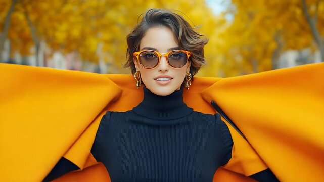 Stylish Woman in Autumn City Street