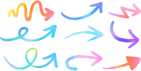 Handwritten watercolor arrow set　手書きの水彩矢印セット　カラフル　にじみ
