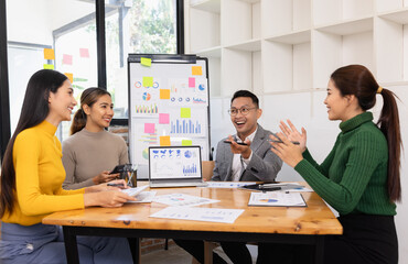 Group of business people working together with dashboard analysis and data management in conference room, Corporate business and dashboard to presentation concept.