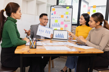 Group of business people working together with dashboard analysis and data management in conference room, Corporate business and dashboard to presentation concept.