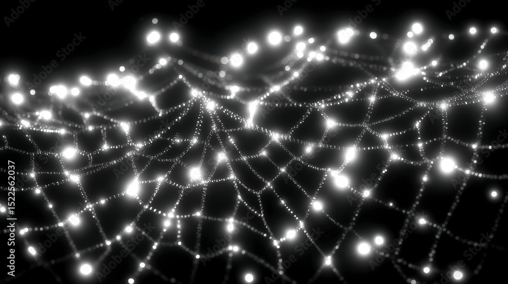 Poster glowing spiderweb macro dewdrops bokeh dark background abstract texture