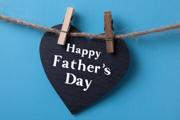 Happy father s day heart shaped sign on blue