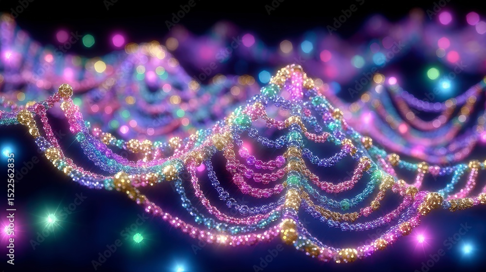 Poster sparkling galaxy dna abstract 3d render colorful glowing bokeh background