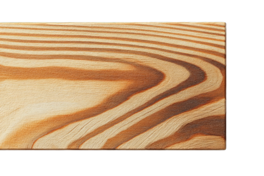 Close-up view of light-brown wood plank with swirling grain patterns
